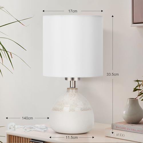 Modern Ceramic Table Lamps Set of 2, Bedside Nightstand Lamps with White Shade, 3 Color Temperatures, LED Bulbs Included, Elegant Lighting for Bedroom Living Room Office