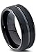 Tungsten Wedding Band Ring 8mm for Men Women Comfort Fit Black Beveled Edge Polished Brushed Size 11.5