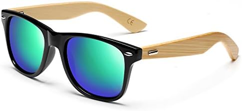 Wood Sunglasses for Man & Woman with Green Lens + Case,Shangdongpu