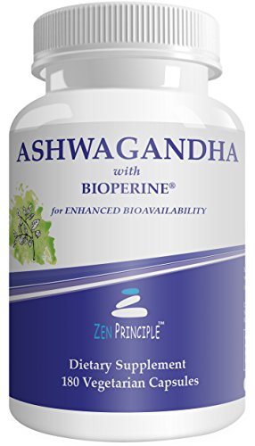 Zen Principle Organic Ashwagandha 180 Veggie Capsule With Bioperine Pepper Extract for Increased Absorption.