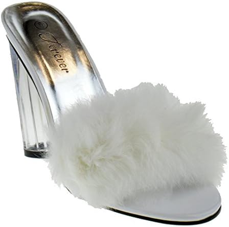 Foever Create 88 Womens Clear Chunky Heel Furry Strapped Lucite Sandals