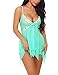Ababoon Women Lingerie Lace Babydoll V neck Asymmetrical Sleepwear Strap Chemise,Green,Medium