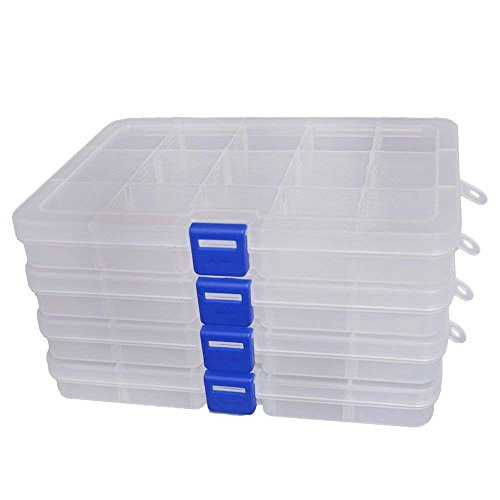 Qualsen 4 Pack Plastic Compartment Box with Adjustable Dividers Craft