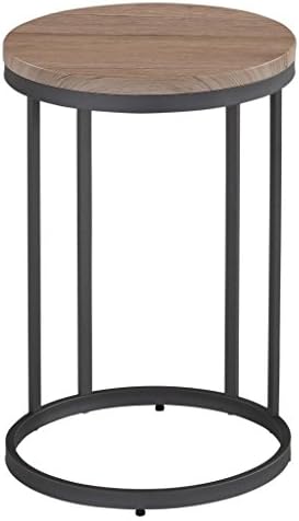 !nspire 2 Tier Accent Table In Textured Washed Oak and Grey Metal
