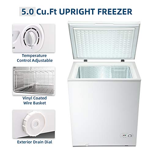 Kismile 5.0 Cubic Feet Chest Freezer with Removable Basket Free
