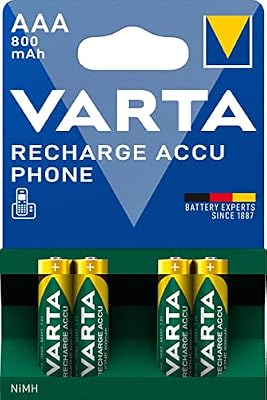 Piles AAA, rechargeables, lot de 4, Recharge Accu Phone, 800 mAh Ni-MH, prêtes à l'emploi, adaptées aux téléphones sans fil