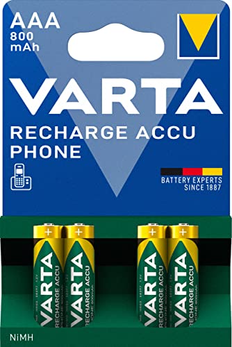 Piles AAA, rechargeables, lot de 4, Recharge Accu Phone, 800 mAh Ni-MH, prêtes à l'emploi, adaptées aux téléphones sans fil
