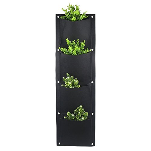 4 Pockets Vertical Wall Planter, Wall Hanging Garden Fence Planters Plant Grow Bag Indoor/Outdoor, Water Retaining Felt Material Creates Perfect Soil Condition