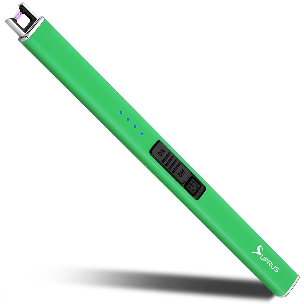 SUPRUS Fluorescent Lighter Glows in The Dark Arc Windproof Flameless USB Rechargeable Lighter with Safety Lock for Candle BBQ Camping in Party (Green)