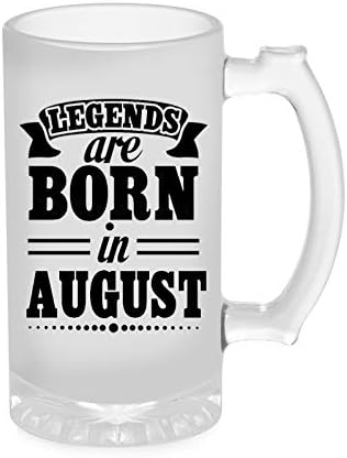 PRINT BHARAT PrintBharat Designer Frosted Glass Beer Mug 650 ml, Matte Finish, Ideal Gift for Husband, Friend, Birthday, (Legends are Born in August)
