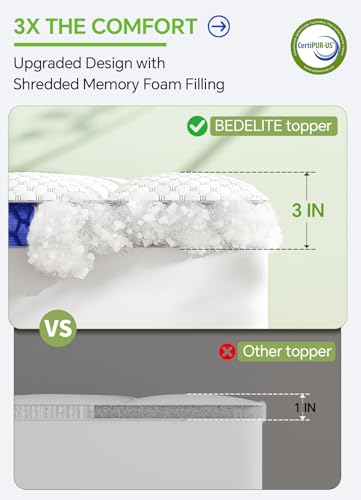 Dorm Room Essentials Twin XL Mattress Topper for Students Back to School | Viscose Derived from Bamboo, Soft Topper for Pressure Relief with Elastic Deep Pockets, Shredded Memory Foam Filling