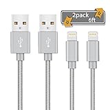 2pcs 6ft Rywell iPhone Lightning Cable Charging Cord Nylon Braided Apple USB Cable Usb Data Sync Cable 8 Pin Cable for iPhone 7 7 Plus 6 6s 6 Plus 5 5s SE iPad iPod Touch (Grey)
