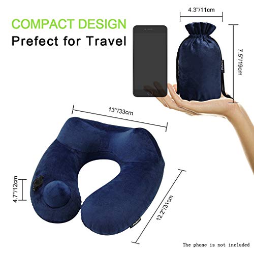 Philorn Inflatable Travel Pillow, Cervical Neck Pillow Inflatable, U Shaped Air Pillow with Soft Velvet Cover, Eye Mask, Earplugs | Self Pump No Need to Blow | Ideal for Sleeping on Train/Plane/Office