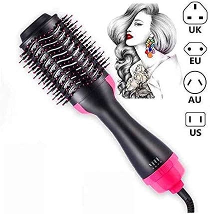 BDENINKK Hot Air Comb 3-in-1 Hairdryer Hot Air Brush Hair Styler and Volumizer Salon Negative Ion Hair Straightener Brush Curly Hair Comb Anti Scald, Pink