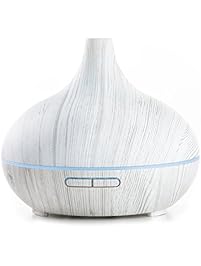 LEMON 300 ml Cool Mist Air Humidifier Ultrasonic Aroma Essential Oil Diffuser for Office, Home, Bedroom, Living Room, Study, Yoga, Spa; White Wood Grain with Multiple Lighting Options