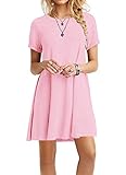 MOLERANI Women's Casual Plain Simple T-shirt Loose Dress (XL, Short sleeve-Pink)