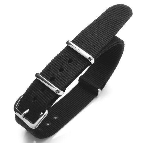 Nato Watch Band 20mm Heat Sealed G10 Nylon Polished Buckle - Black