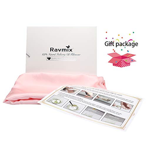 Ravmix Standard Size 100% Silk Pillowcase for Hair and Skin Both Sides 21 Momme 600 Thread Count Hypoallergenic Mulberry Silk Pillow Case with Hidden Zipper, 1pcs, Pink