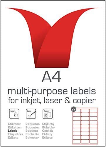 Bulk Packed Multi-Purpose FBA A4 White Self-Adhesive Labels - Die Cut 63.5 x 29.6mm - 27 Labels per Sheet - 500 Sheets per box/13500 Labels per Pack