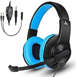 Gaming Headset for Xbox One, PS4, Nintendo Switch, DIWUER Stereo Bass Surround Noise Cancelling Over Ear Headphones with Flexible Mic for Laptop PC iPad Smartphones (Blue)
