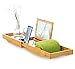 Mosa Natural Bamboo Bathtub Tray Bath Caddy Book Wine Glass Holder, 27.6