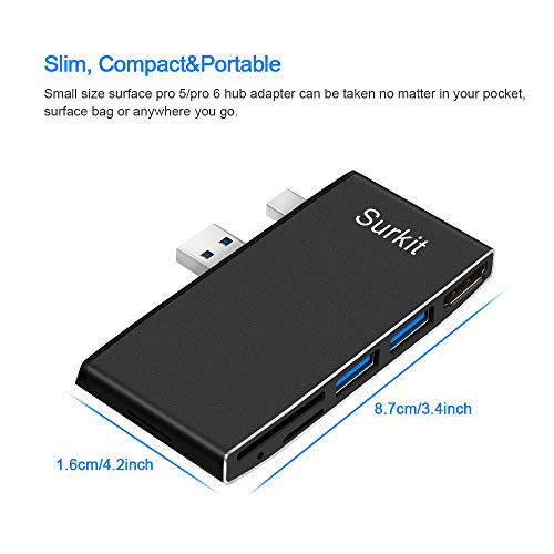 Opluz Video Converter & USB 3.0 Card Reader & USB 3.0 Hub Combo for Microsoft Surface Pro 5/Pro 6(12.3''), Support HDMI 1.4 Resolution up to 4K/2K@30Hz with 2 USB3.0 Hub and SD/Micro SD Card Reader