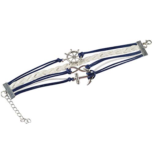 BLUETOP Nautical Bracelets for Women Navy Rudder Anchor Braided Weave Leather Rope Leisure Bracelet Style Collection - Thumbnail 2