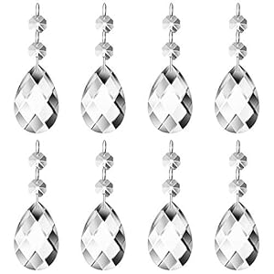 JaneYi (24 Pack) 38mm Teardrop Crystal Pendant Clear Crystal Glass Chandelier Prism Sun Catcher Parts Hanging Drops…