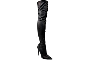 Liliana Women Faux Leather Pointy Toe Thigh High Single Sole Stiletto Boot