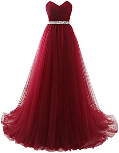 Henglizh Custom Women's Vintage Pleated Sleeveless Long Tulle Bridesmaid Evening Dress Burgundy,Size 10