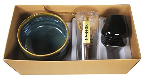 Matcha Tea Set with Matcha Bowl, Whisk and Stand for Traditional Japanese Tea Ceremony or Everyday Use by Princeton Wares. (Earth and Sea)