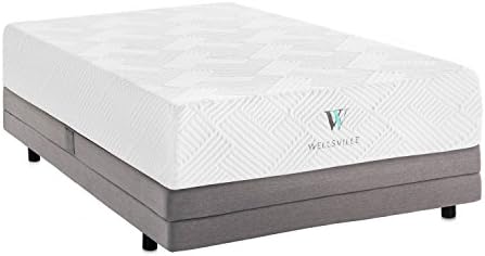 WELLSVILLE 14" Ventilated Luxury Gel Memory Foam Mattress - CertiPUR-US Certified, Split Cal King, Grey/White