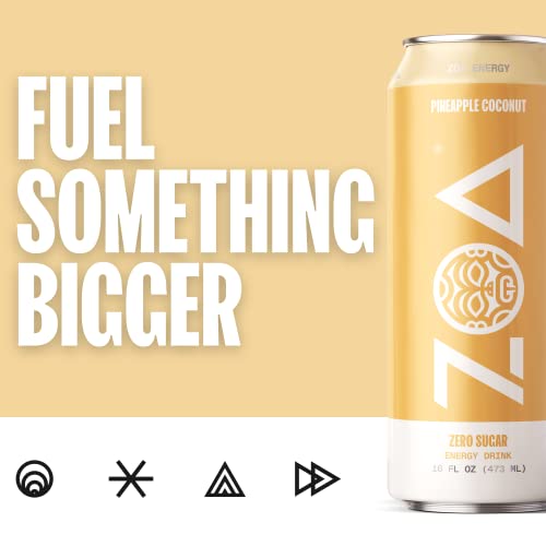 ZOA Zero Sugar Energy Drinks Pineapple Coconut Healthy Energy