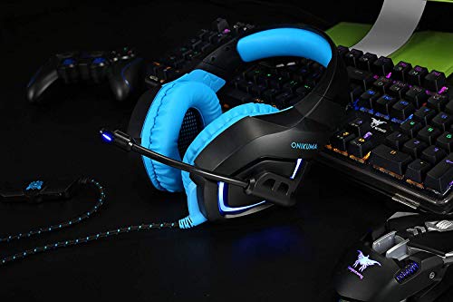 Stereo Gaming Headset for PS4, PC, Xbox One Controller, Noise Cancelling Over Ear Headphones with Mic, LED Light, Bass Surround, Soft Memory Earmuffs for Laptop Mac Nintendo Switch Games