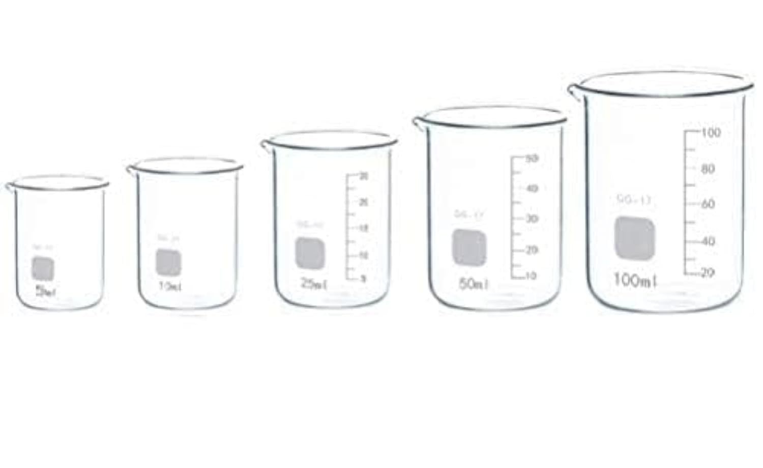 Rocwing Boro 3.3 Glass Graduated Measuring Beaker for Lab or Kitchen (5+10+25+50+100ml)