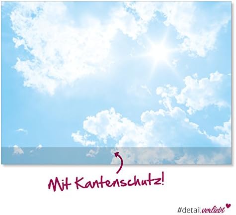 Blank desk mat with clouds motif, sky, sky blue, desk, writing desk, writing block, sheet, desk mat, drawing block, crayon colouring pad, notice board, blocked to 40 sheets on grey cardboard, DIN A2