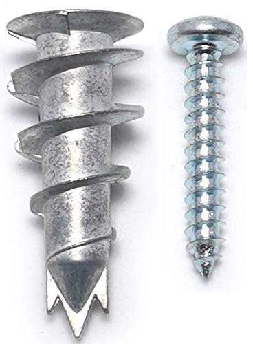 CONFAST Zinc Self-Drilling Metal Drywall Anchors Kit with Screws, 200 Pieces (100 Anchors + 100 Pcs 1" Screws), #8 Wall Anchors for Drywall, Sheetrock, and Hollow-Wall Installation