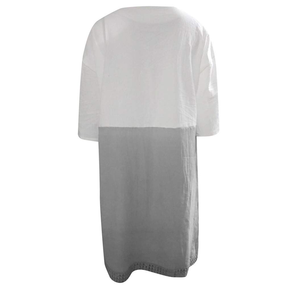 POTO Women Dresses, Loose Color Stitching Casual Dresses with Pockets Cotton Linen Tunic Dress Party Dress Beach Dress