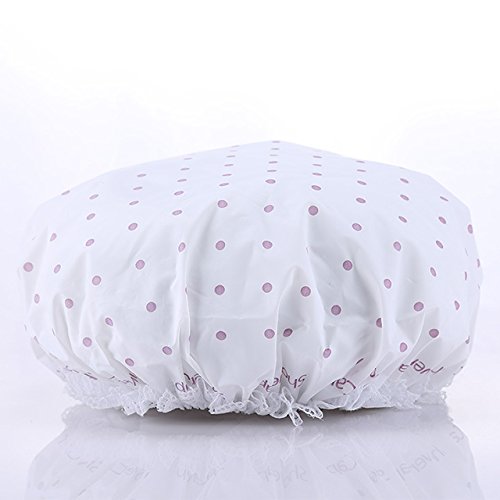Lameila Brand Shower Cap for Girls Teens Women with Elastic Band and EVA material , PVC-free , Chlorine-free , Mold Resistant , Waterproof , Washable , Reusable , White Purple Dot - Thumbnail 3