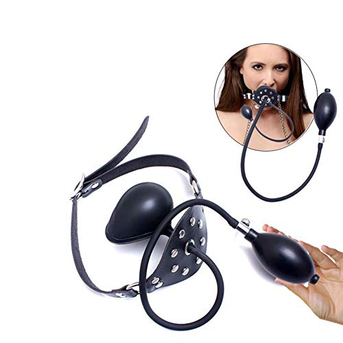 Inflatable Mouth Gag SM Bound Masks Latex Large Anti-Emetic Mouth Plug – Safe and Comfortable Head Harness Restraints Kit,Black