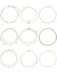 9 Pieces Gold Layering Chain Choker Necklace Layered Pendant Statement Necklace for Women Girls (Style A)