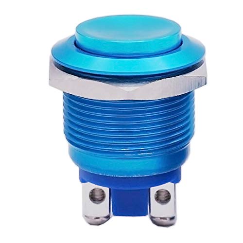 Twidec / 19mm Waterproof Blue Metal Shell Momentary Raised Top Push Button Switch 3A/12~250V SPST 1NO Start Button for car Modification Switch ï¼ˆQuality Assurance for 1 Yearsï¼‰M-19-BU-G