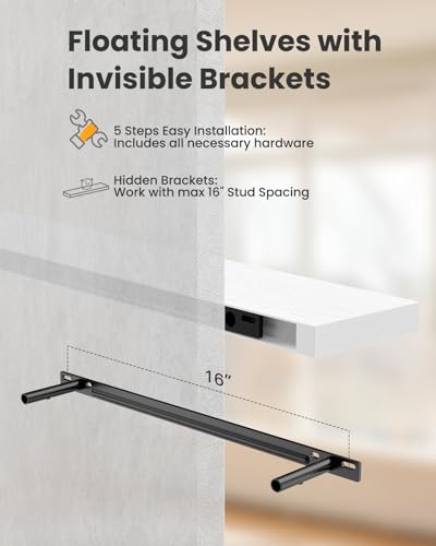 AMADA HOMEFURNISHING 60cm Baldas Flotantes Pared, Estantes de Pared para Baño/Salón/Dormitorio/Cocina, Juego de 3 Estanteria Blanca con Soportes Invisibles – AMFS08