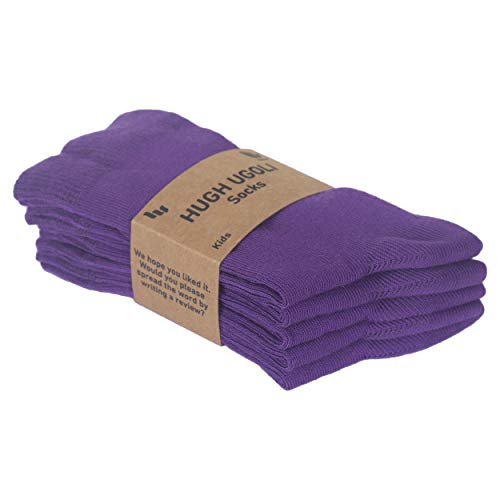 Hugh Ugoli Kids Bamboo School Socks | Crew School Socks for Girls & Boys, Comfort Seam, 5 Pairs, Purple, 6-8 Years