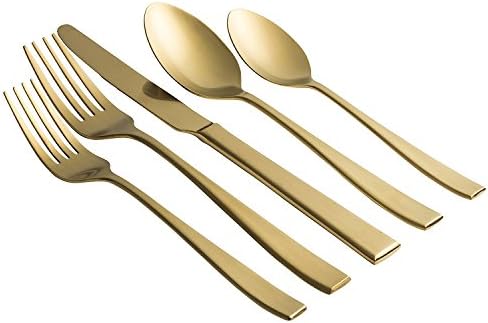 Jaf Gifts 20 Piece Matte Gold Flatware Set - Stainless Steel Cutlery Service For 4 With Soup Spoon, Teaspoon, Dinner Knife, Dinner And Salad Fork