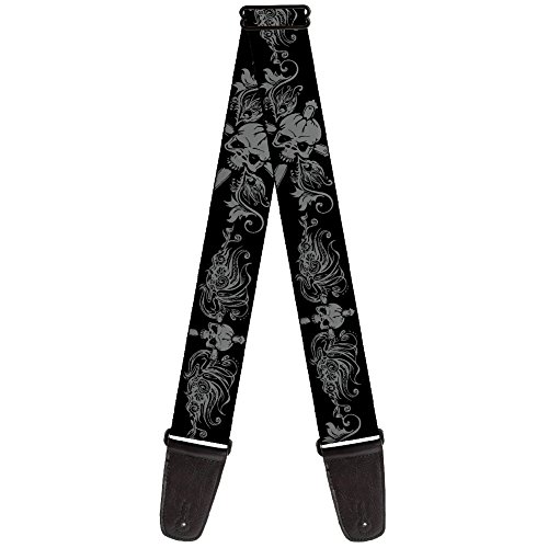 Buckle-Down GS-W31942 Guitar Strap - Skull & Dagger With Filigree Black/Gray, 2" Wide & 29-54" Length