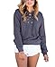 Ladies Lace Up Front Long Sleeve Shirt Sweatshirt Plain Pullover Hoodie Gray L