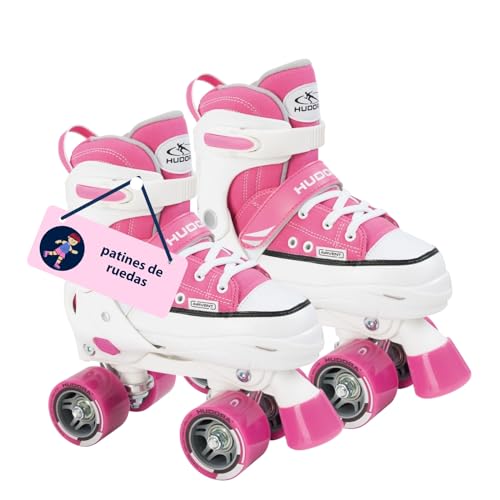 HUDORA Roller Skate in pink/black rollers made of nylon - comfortable childrens roller skates adjustable over 4 sizes - stylish skates for kids & teenagers
