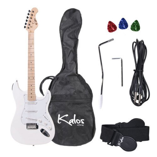 Kalos 1EG-WH 39-Inch Electric Guitar with Gig Bag , 3 Picks, Strap, Amp Cable, and Tremolo Arm - Full Size - Pearl White