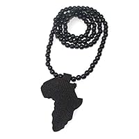 Valuu Africa Map Hip-hop Wooden Pendant Piece Wooden Bead Chain Necklace African Jamaican Wood Style Necklace for Men and Women